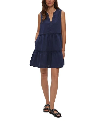 Sandra Split Neck Tiered Mini Dress