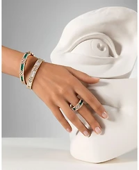 18K Yellow Gold Love in Verona Mother of Pearl & Diamond Flower Bangle Bracelet