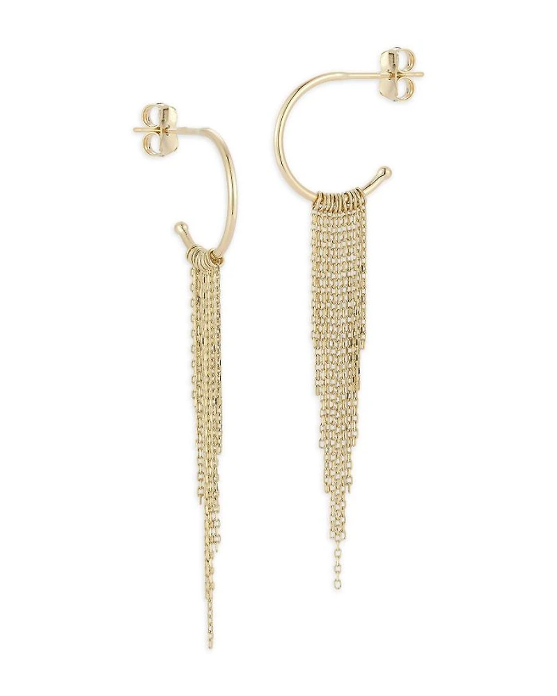 14K Yellow Gold Fringe Hoop Drop Earrings