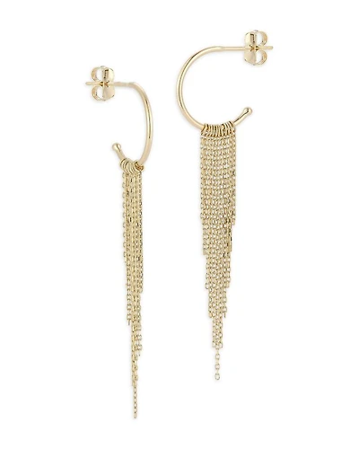 14K Yellow Gold Fringe Hoop Drop Earrings