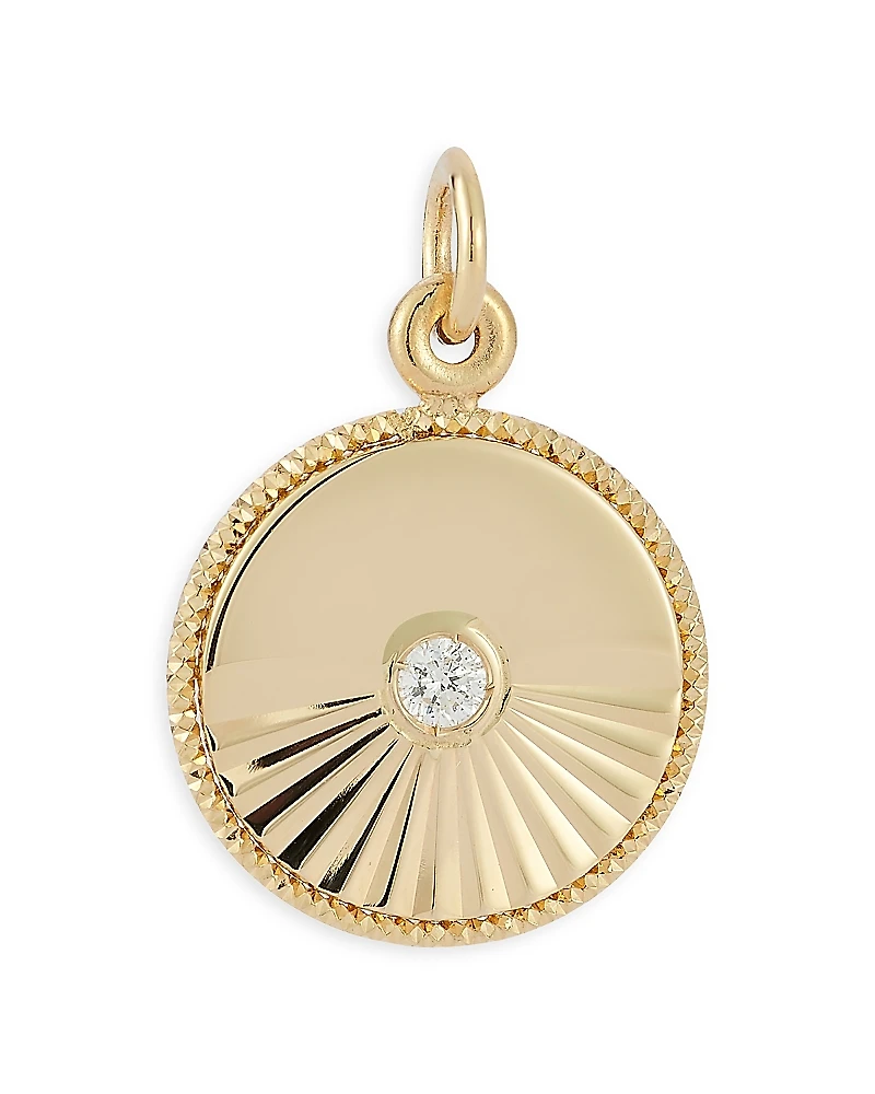 Bloomingdale's Fine Collection Diamond Sunray Medallion Charm Pendant 14K Yellow Gold, 0.05 tcw