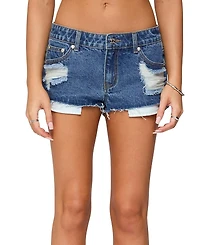 Edikted Devin Low Rise Micro Medium Rinse Wash Denim Shorts