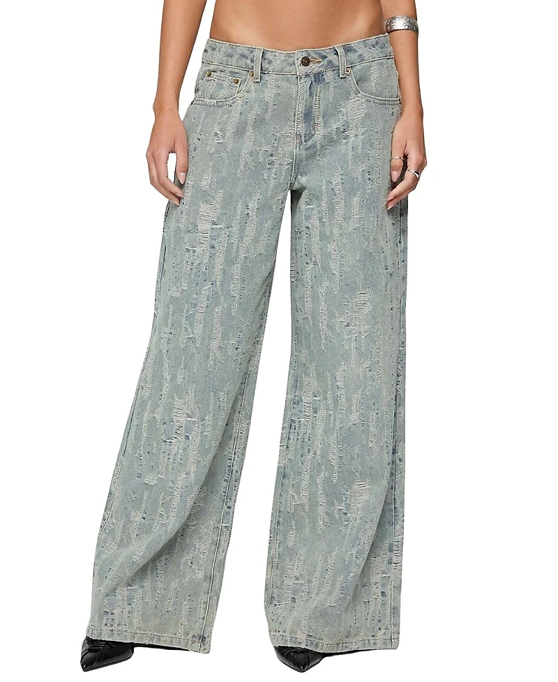 Edikted Blaze Distressed Low Rise Light Rinse Wash Jeans