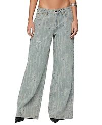 Edikted Blaze Distressed Low Rise Light Rinse Wash Jeans