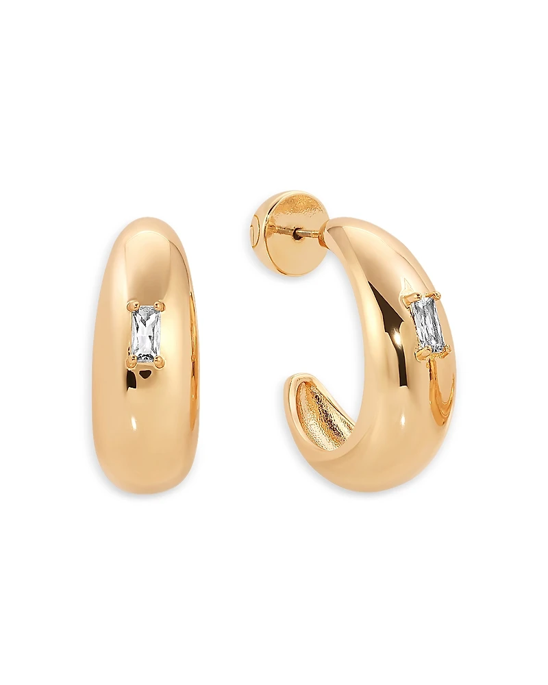 Ettika Baguette Cubic Zirconia Oval Dome Half Hoop Earrings