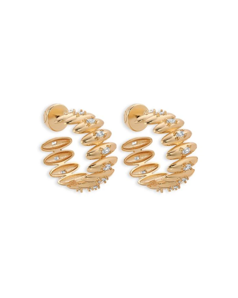 Baguette Cubic Zirconia Oval Dome Hoop Earrings