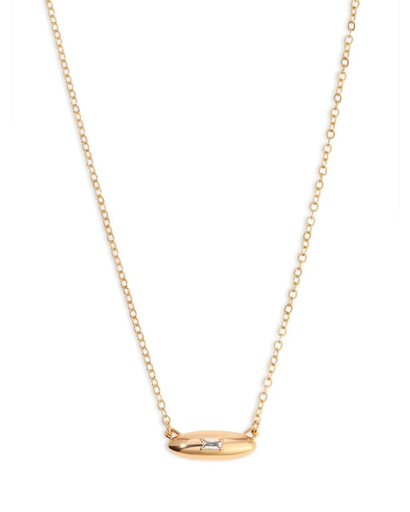 Baguette Crystal Oval Dome Simple Pendant Necklace, 20"
