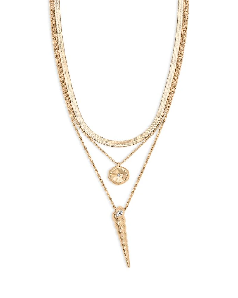 Saint Tropez Cubic Zirconia Shell Layered Pendant Necklace, 17"