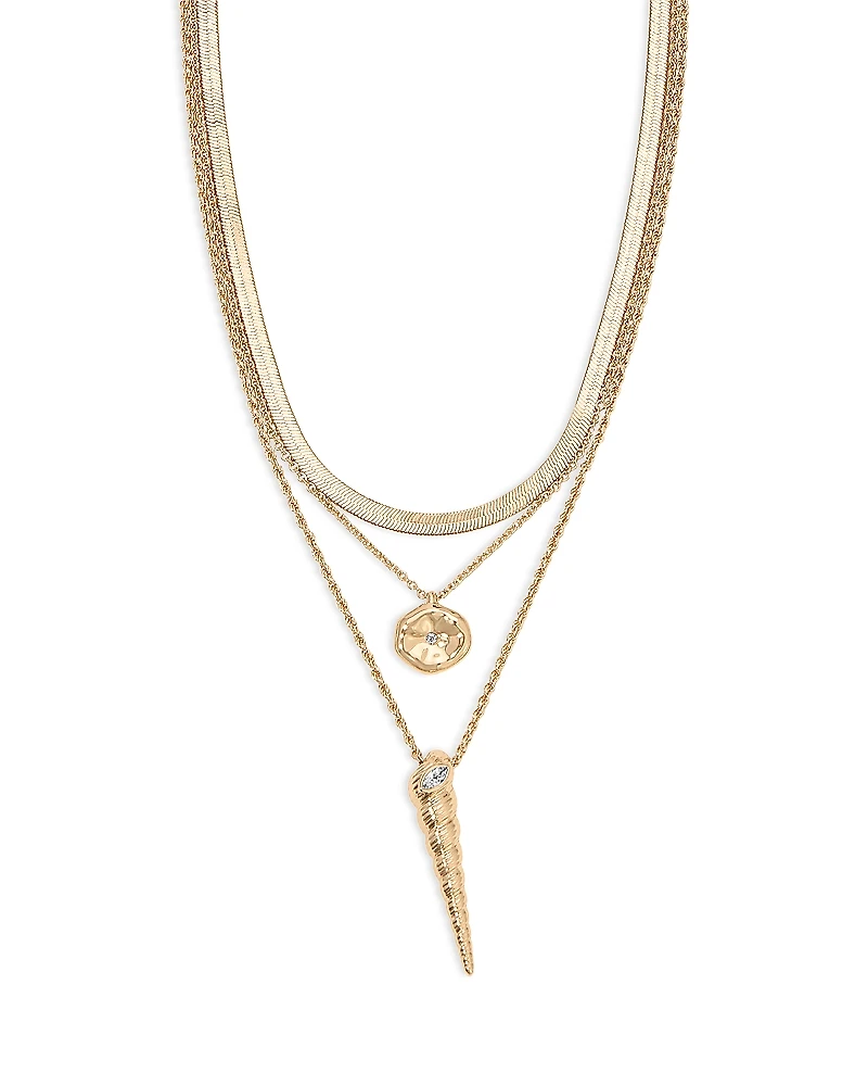 Ettika Saint Tropez Cubic Zirconia Shell Layered Pendant Necklace, 17