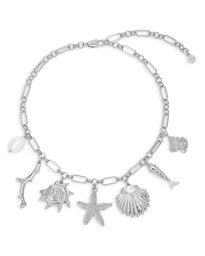 Oceanic Dreams Cubic Zirconia & Cultured Freshwater Pearl Shell Charm Statement Necklace, 15"-18"