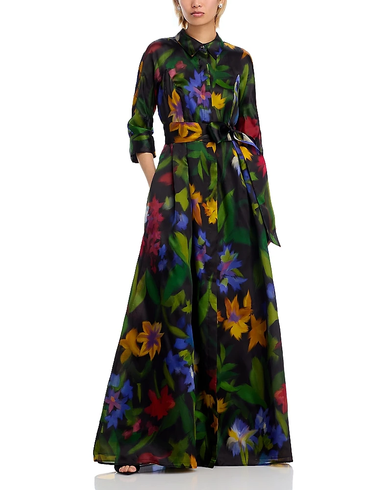 Teri Jon by Rickie Freeman Floral Print Organza Gown