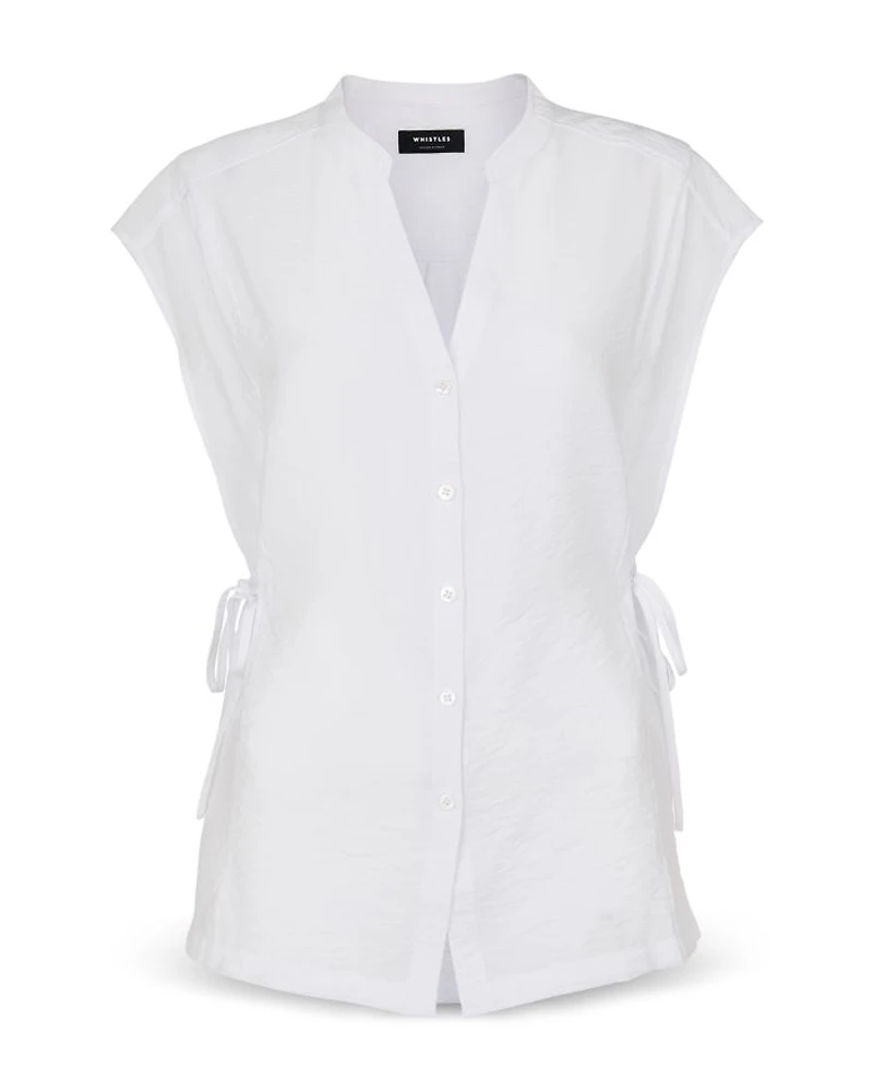 Button Down Tie Side Blouse