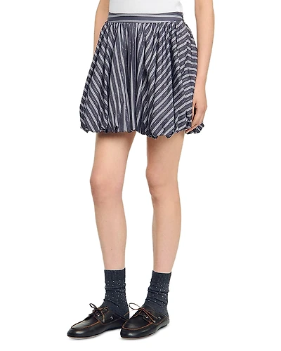 Sandro Striped Rhinestone Bubble Hem Skirt