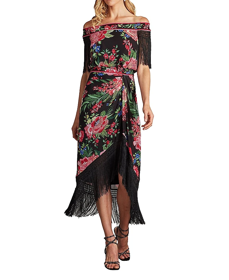 Tadashi Shoji Kaiser Floral Fringe Midi Dress