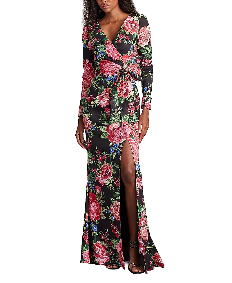 Tadashi Shoji Talvo Floral Print Wrap Gown