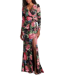 Tadashi Shoji Talvo Floral Print Wrap Gown
