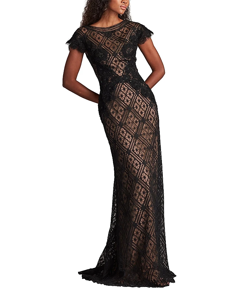 Tadashi Shoji Jasi Embroidered Illusion Gown