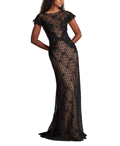 Tadashi Shoji Jasi Embroidered Illusion Gown
