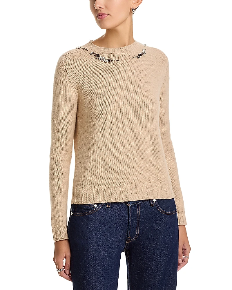 Fabiana Filippi Wool Blend Rhinestone Crewneck Sweater