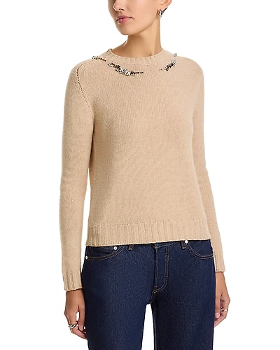 Fabiana Filippi Wool Blend Rhinestone Crewneck Sweater