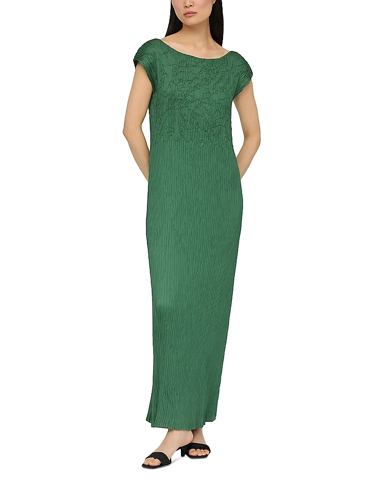 Lafayette 148 New York Smocked Embroidered Maxi Dress