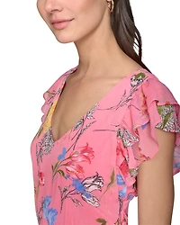 Floral High Low Flutter Sleeve Dress