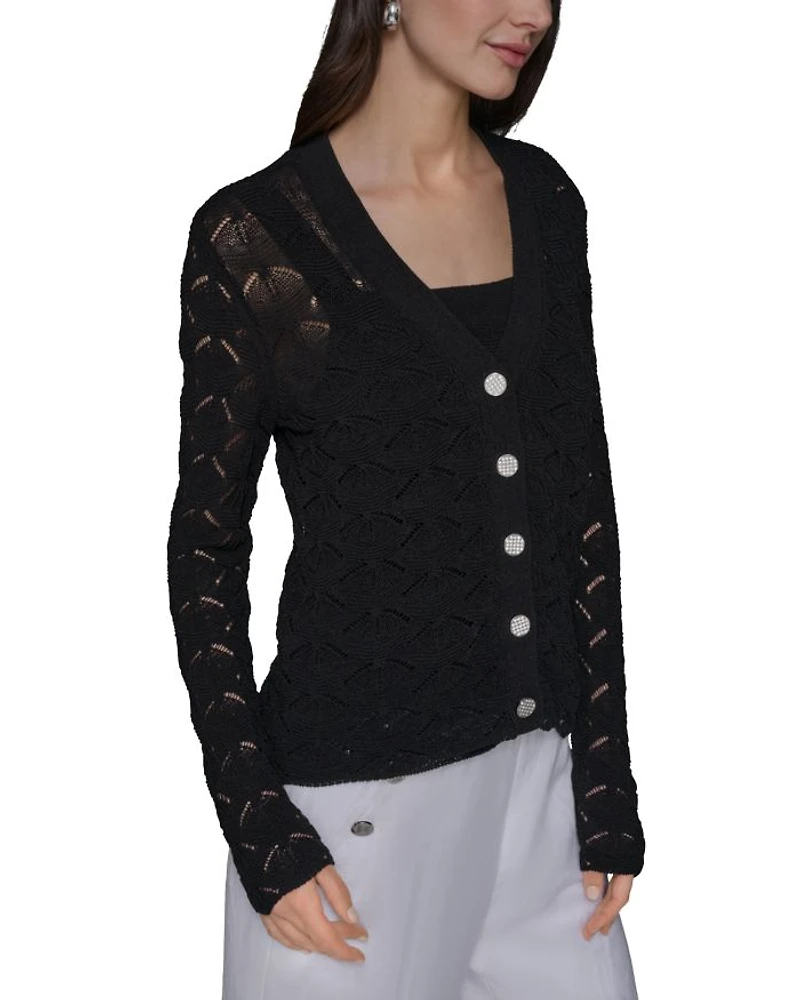 Fan Detail Button Up Sweater