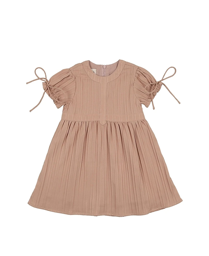 Maniere Girls' Striped Faux Tab Short Sleeve Dress - Little Kid, Big Kid