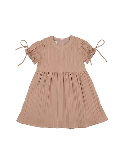 Maniere Girls' Striped Faux Tab Short Sleeve Dress - Little Kid, Big Kid