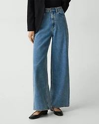 High Waisted Wide Leg Jeans Ice Blue Cotton-Blend