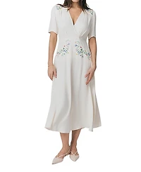 Ghost London Maeve Embroidered Crepe Midi Tea Dress