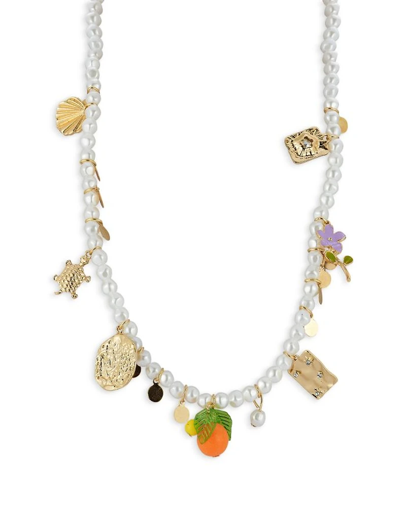 Crystal & Imitation Pearl Charm Necklace, 16"-19" - Exclusive