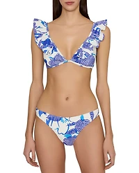 Floral Print Ruffled Bikini Top