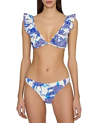 Milly Floral Print Ruffled Bikini Top