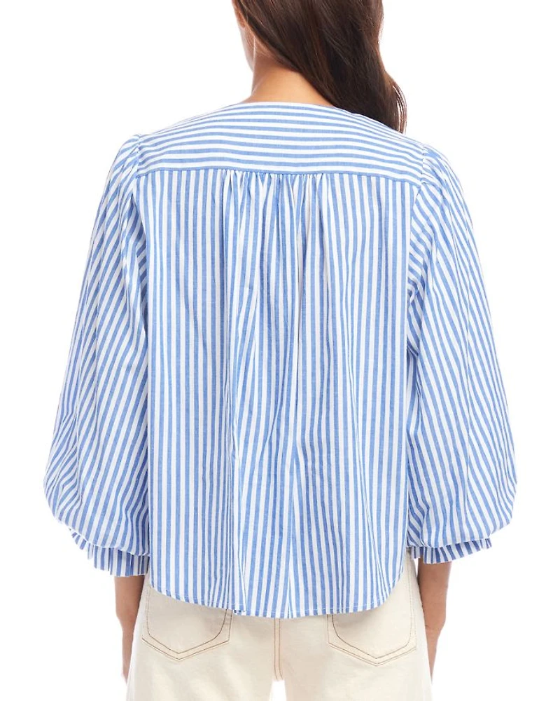 Stripe Layered Sleeve Shirred Blouse