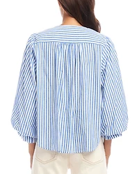Stripe Layered Sleeve Shirred Blouse