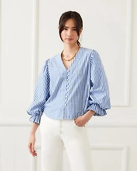 Stripe Layered Sleeve Shirred Blouse