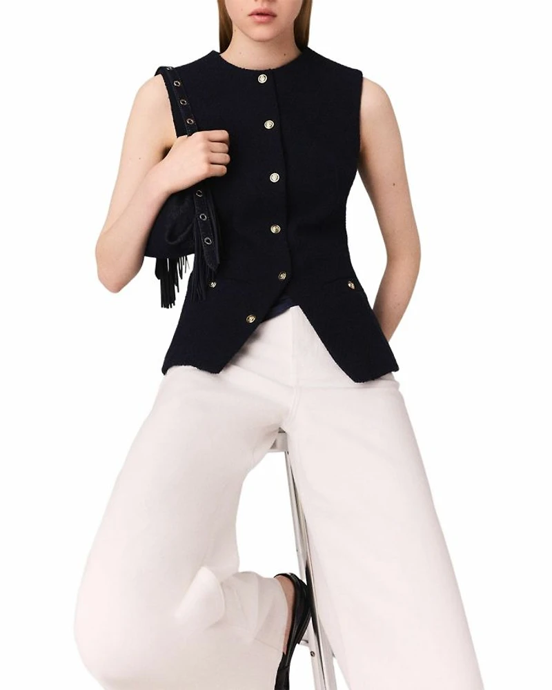 Long Sleeveless Tweed Jacket