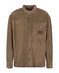 Asymmetric Mandarin Collar Regular Fit Leather Shirt