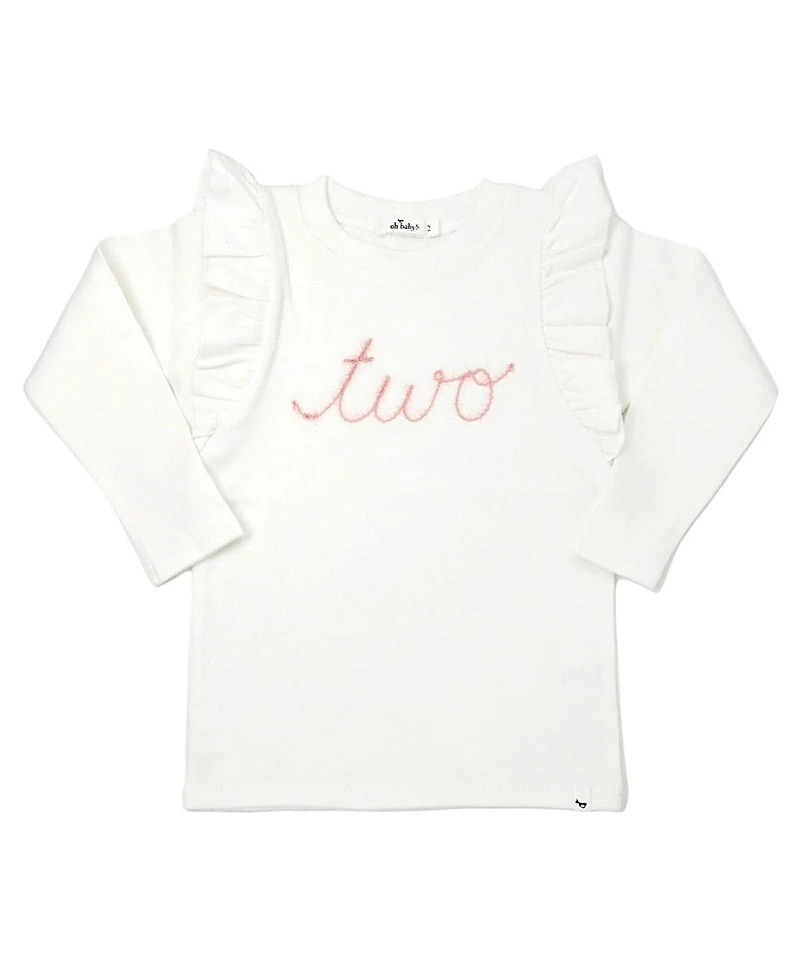 oh baby! Girls' Millie two Pink Sparkle Embroidered Tee - Little Kid