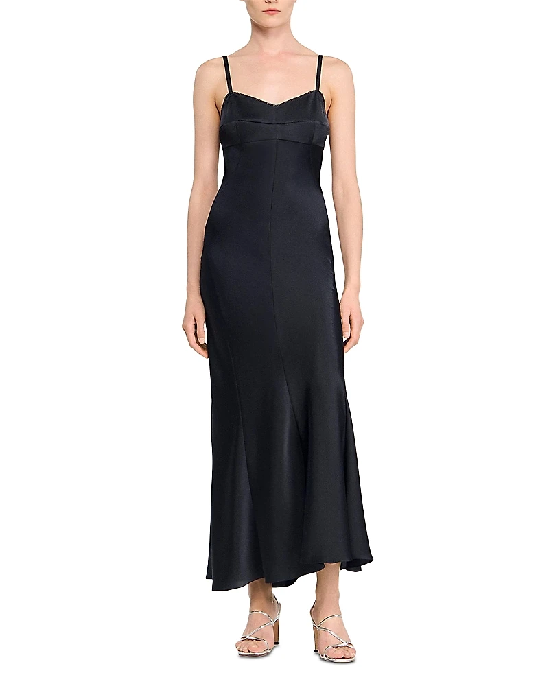 Sandro Fluid Satin Maxi Slip Dress