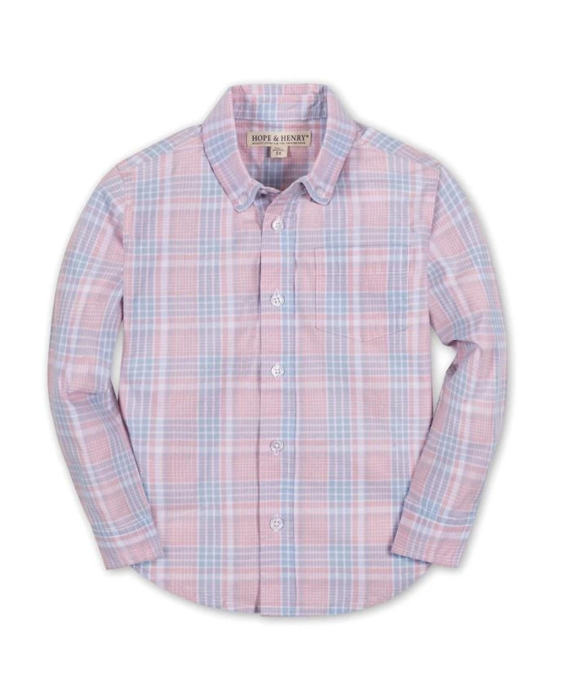 Unisex Hope & Henry Boys' Organic Stretch Poplin Long Sleeve Button Down Shirt