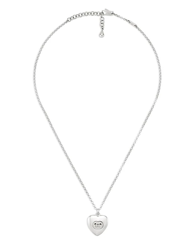 Sterling Silver Blind for Love Double G Heart Pendant Necklace, 19.7-21.7"