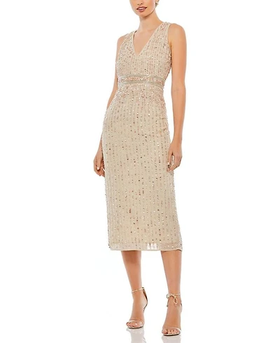 Sequined Sleeveless V-Neck Midi Sheath Dress