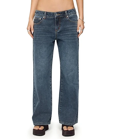 Edikted Petite Ace Relaxed Dark Rinse Wash Jeans