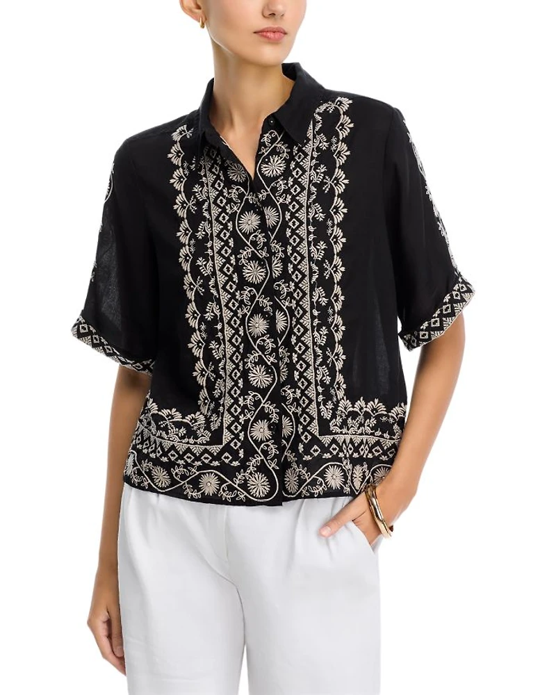 Embroidered Kimono Sleeve Top