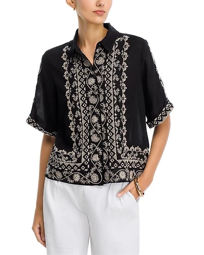 Embroidered Kimono Sleeve Top