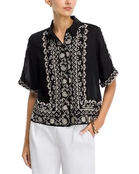 Embroidered Kimono Sleeve Top