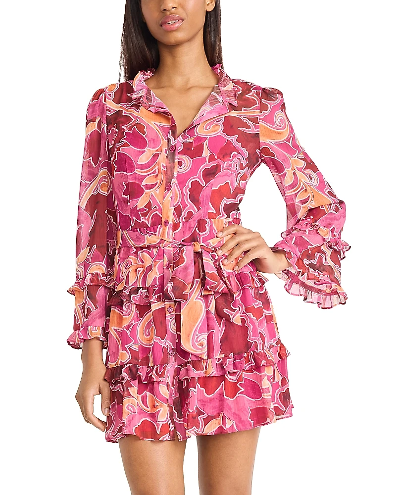 Donna Morgan Floral Ruffle Tiered Button Front Dress