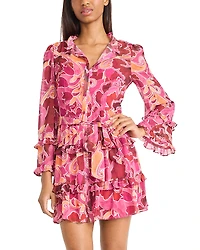 Donna Morgan Floral Ruffle Tiered Button Front Dress